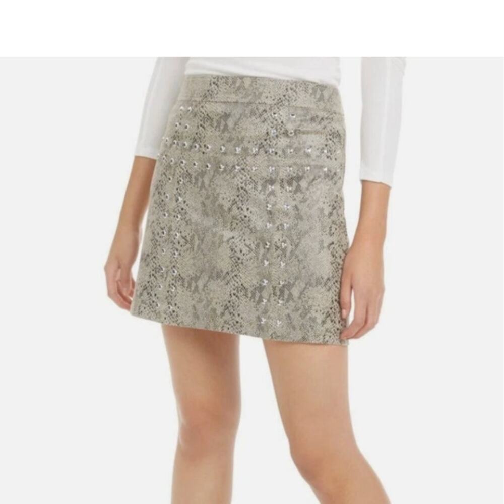 Bar III XL Studded Snake Print Faux Suede Mini Skirt